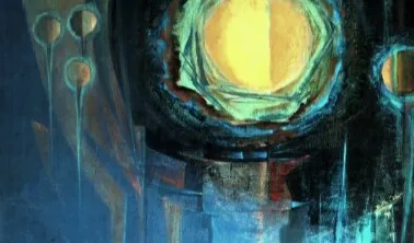 Detail of a colourful abstract painting by Bettie Cilliers-Barnard