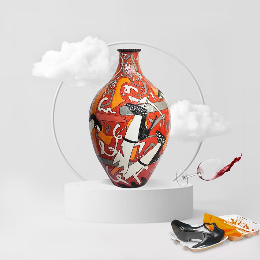 “You’ll Feel Better Tomorrow” — painted earthenware vessel by Lucinda Mudge